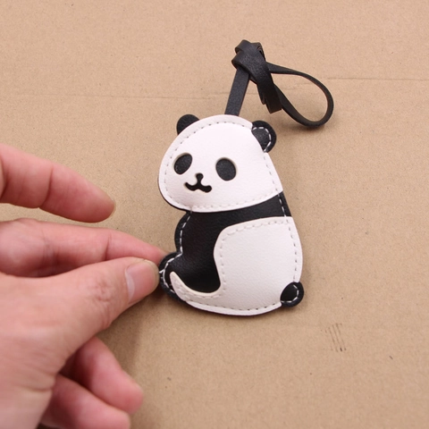Cute Giant Panda Synthetic Leather Bag Charm Cartoon Animal Shape Pendant For Handbag Backpack Key Ring Decoration Gift Accessories