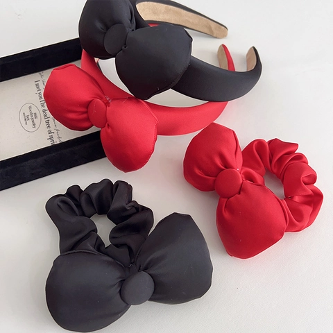 Set Cerchietto E Scrunchie Con Fiocco In Raso Rosso Oversize Da Donna In Stile Principessa Accessori Per Capelli Per Feste