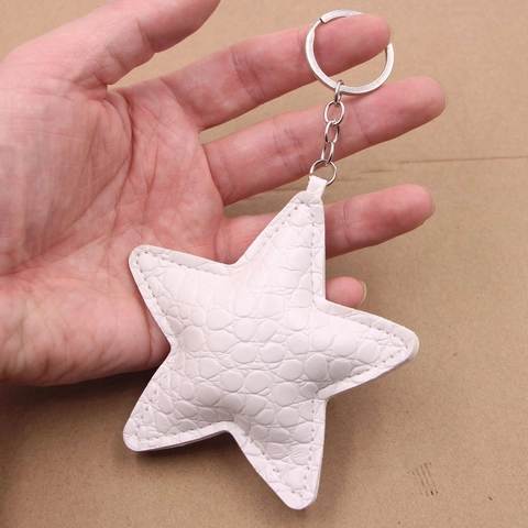 Krokodilmuster Stern Schlüsselanhänger Weiß PU Leder Pentagramm Tasche Anhänger Für Damen Mode Zubehör Metallring Anhänger