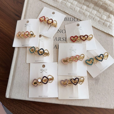Vintage Enamel Heart Square Metal Hair Clips For Women Gold Alloy Bobby Pins Korean Style Retro Hair Accessories Jewelry