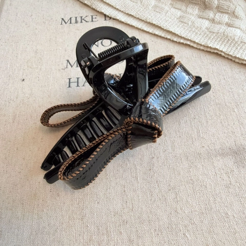 Vintage PU Leder Schleife Haarklammer Für Damen Mode Glänzende Große Haarchip Haarschmuck Für Tägliches Styling Geschenk