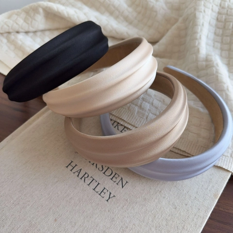 Diadema Acolchada de Satén Ancha para Mujer Estilo Coreano Color Sólido Elegante Accesorios para el Cabello de Moda para Uso Diario