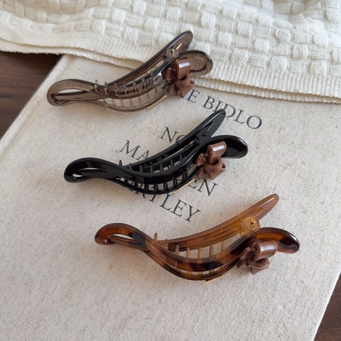 Pinza para el Pelo con Lazo de Acrílico Hecha a Mano Estilo Coreano Minimalista Carey Negro Gris Accesorio para Mujer
