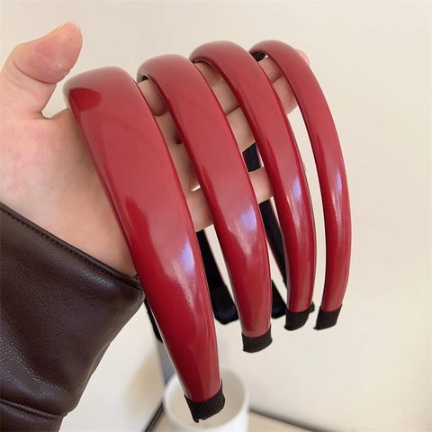 Vintage Ancora Rote PU Leder Haarreif Für Damen Glänzendes Gepaust Schwamm Kopfschmuck Retro Haarschmuck