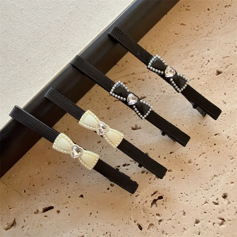 Fermaglio Per Capelli a Fiocco Dolce Con Cuore Strass Perla Artificiale Nastro Clip a Becco d'Anatra Donna Gioielli