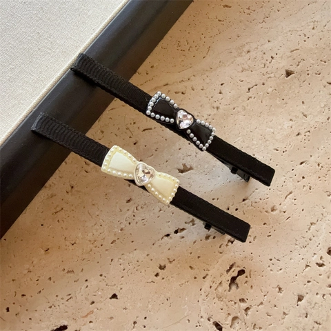 Fermaglio Per Capelli a Fiocco Dolce Con Cuore Strass Perla Artificiale Nastro Clip a Becco d'Anatra Donna Gioielli