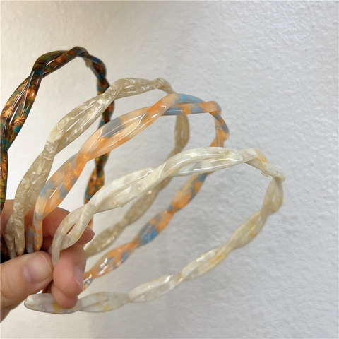 Cerchietto a Spirale in Acetato Minimalista per Donna Motivo Marmorizzato Vintage Fascia Sottile Flessibile Accessori Moda