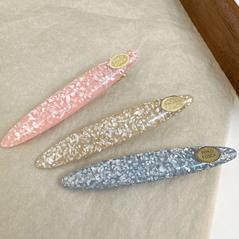 Minimalist Acetate Hair Clip For Women Elegant Shell Texture Alloy Duckbill Clip Vintage Letter Decorative Hairpin Headwear