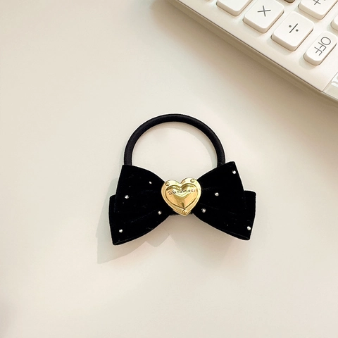 Vintage Velvet Bowknot Hair Tie Clip With Heart Alloy Buckle Artificial Pearl Sweet Hairpin Bow Hair Accessories For Women