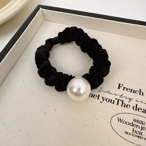 Scrunchie in Velluto Rétro in Stile Coreano Con Grande Perla Artificiale Elegante Elastico per Capelli ad Alta Elasticità da Donna