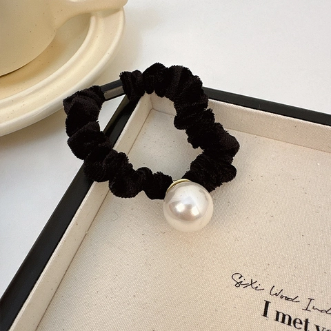Scrunchie in Velluto Rétro in Stile Coreano Con Grande Perla Artificiale Elegante Elastico per Capelli ad Alta Elasticità da Donna