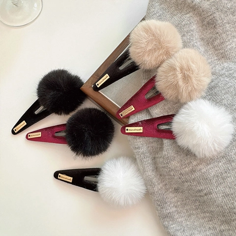 Plüschball BB Haarspangen Für Damen Mädchen Cord Umwickelte Metall Haarnadeln Herbst Winter Kunstpelz Ball Seiten Pony Clip Zubehör
