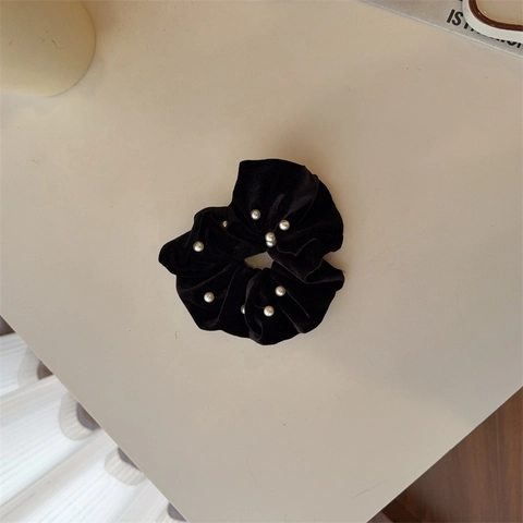 Élégant Ensemble Accessoires Cheveux Nœud Velours Avec Paillettes Motif Plaid Perle Artificielle Scrunchies et Barrettes Femme