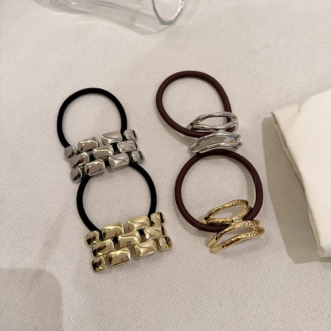 Minimalistisches Geometrisches Legierung Haargummi Gold Silber Unregelmäßige Kette Linie Elastisches Haarband Damen Kopfschmuck