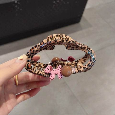Leopard Print Dog Charm Hair Claw Clip Alloy Rhinestone Large Shark Clip Sweet Fashion Hair Accessories For Women Daily Jewelry