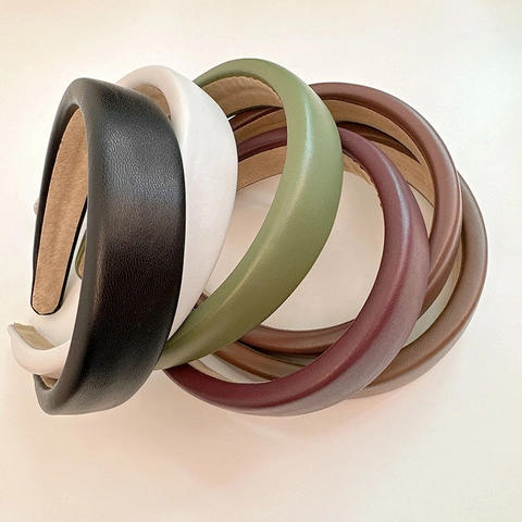 Vintage French PU Leather Padded Headband For Women Wide High Crown Sponge Solid Color Hair Band Elegant Hair Accessories