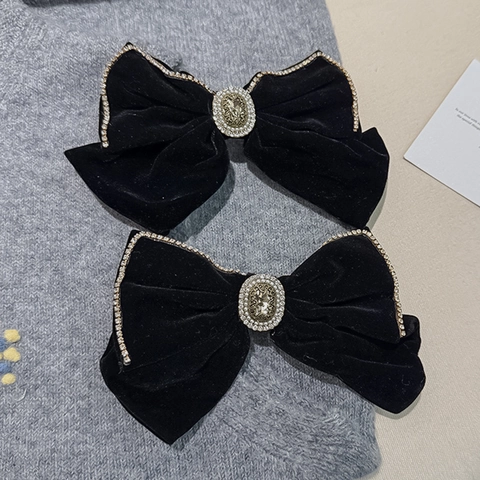 Fermaglio per Capelli con Grande Fiocco in Velluto Nero di Lusso Retrò con Bordi in Strass Accessori per Capelli Donna