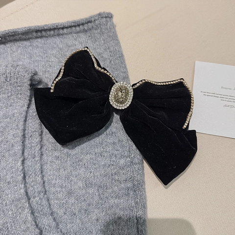 Fermaglio per Capelli con Grande Fiocco in Velluto Nero di Lusso Retrò con Bordi in Strass Accessori per Capelli Donna