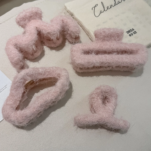 Dolce Pinza per Capelli in Peluche Rosa Chiaro Per Donna Molletta in Pelliccia Sintetica Autunno Inverno Elegante Grande Accessorio Capelli
