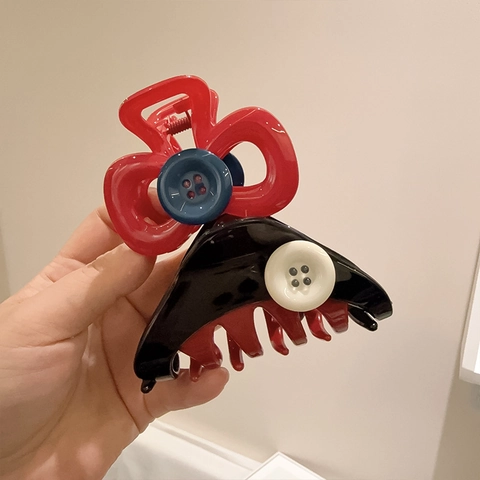 Pinza de Garra de Pelo Acrílica Geométrica Decoración de Botón para Mujer Negro Rojo Triángulo Pinza de Tiburón Accesorio Pelo