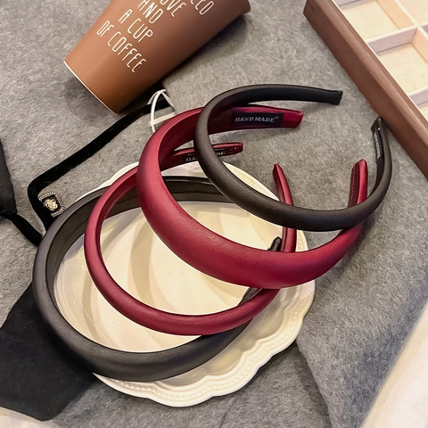 French Elegant Satin Padded Headband For Women Vintage Solid Color Sponge Hair Band Handmade High-end Versatile Headwear