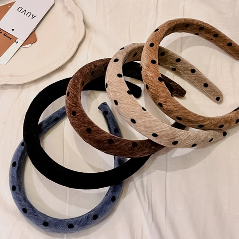 Französischer Retro Gepolsterter Haarreif Mit Punktmuster Für Damen Vintage Breites Stoff-Stirnband Süßer Modischer Kopfschmuck