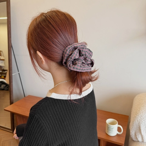 Scrunchies a Quadri Vintage per Donna Elastici per Capelli in Tessuto Grande Supporto per Coda di Cavallo Accessori per Capelli