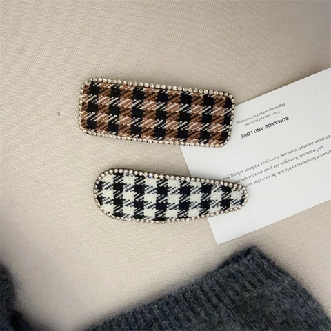 Vintage Hahnentritt Strass BB Haarspange Set Elegant Karomuster Stoff Seitenclip Für Damen Tägliches Styling Haarschmuck