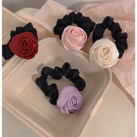 Vintage Satin Rose Blume Haargummi Handgefertigte Große Floral Elastische Haarseile Für Damen Retro Elegante Haaraccessoires