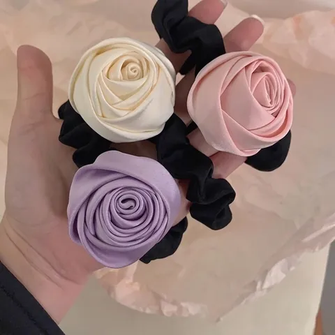 Vintage Satin Rose Blume Haargummi Handgefertigte Große Floral Elastische Haarseile Für Damen Retro Elegante Haaraccessoires