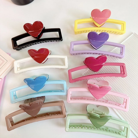 Pinza para el Cabello Rectangular de Acrílico con Decoración de Corazón Color de Contraste Accesorios para el Cabello