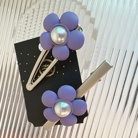Barrettes à Cheveux Fleur Violette Mate Métal Résine Künstliche Perle Douce Style Coréen Accessoires de Cheveux pour Femmes Filles