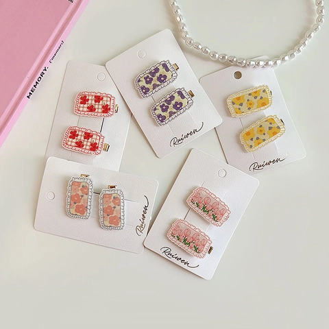 Dolci Fermagli per Capelli Rettangolari con Bordo a Volant e Fiori in Stile Coreano Fermagli Laterali in Metallo per Donne
