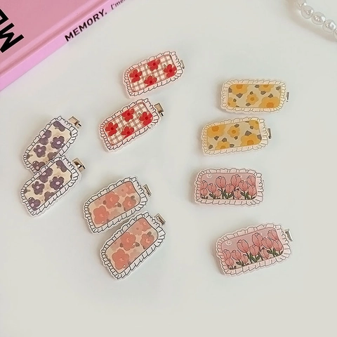 Dolci Fermagli per Capelli Rettangolari con Bordo a Volant e Fiori in Stile Coreano Fermagli Laterali in Metallo per Donne