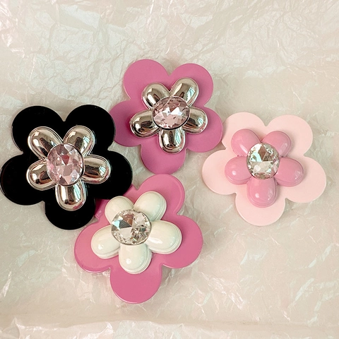 Clip de Pelo de Flor de Cinco Pétalos de Doble Capa Dulce Delicado PC Metal Strass Pico de Pato Para Mujer Fiesta Accesorios Pelo