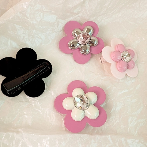 Clip de Pelo de Flor de Cinco Pétalos de Doble Capa Dulce Delicado PC Metal Strass Pico de Pato Para Mujer Fiesta Accesorios Pelo