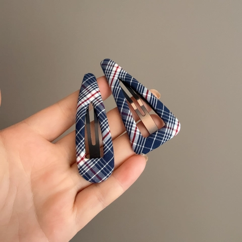 Koreanischer Stil Süß Kariert Stoff BB Haarklammern Niedlich Geometrisch Dreieck Wassertropfen Kariert Pony Seitenclip Damen Kopfschmuck