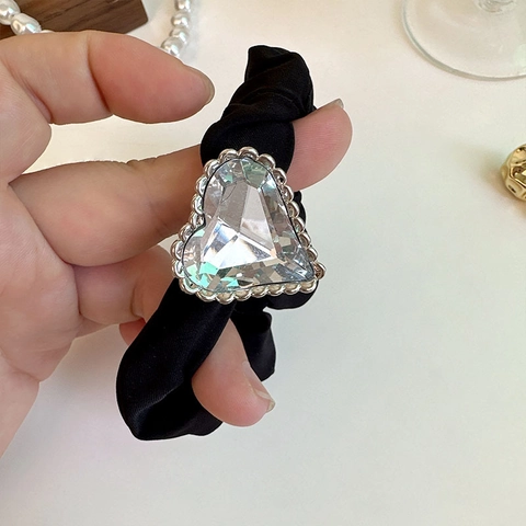 Shiny Rhinestone Heart Square Scrunchies For Women Luxury Alloy Large Intestine Hair Ties High Elastic Handmade Hair Accessories