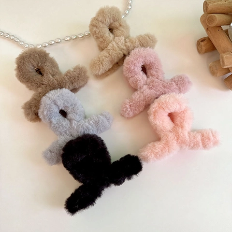 Pinza para el Pelo de Peluche para Mujer Linda Pinza de Piel Sintética Otoño Invierno Estilo Coreano Color Sólido Accesorios para el Cabello