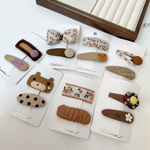 Koreanische Süße Stoff Haarspangen Set Floral Polka Dot Teddybär Stickerei Cord Schleife BB Clips Für Damen Mädchen Kopfschmuck