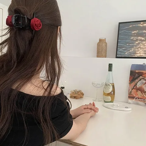 Pinza para el Cabello con Rosa Roja de Vino Vintage Accesorios para el Cabello de Tela Elegantes para Mujer Joyería