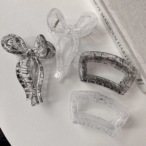 Elegant Lace Pattern Acrylic Hair Claw Clip For Women Vintage Bow Geometric Shark Clip High-End Mature Hair Accessory