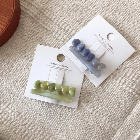 Sweet Heart Pattern Marble Resin Alloy Hair Clips For Women Ins Vintage Candy Color Duckbill Clips Hair Accessories