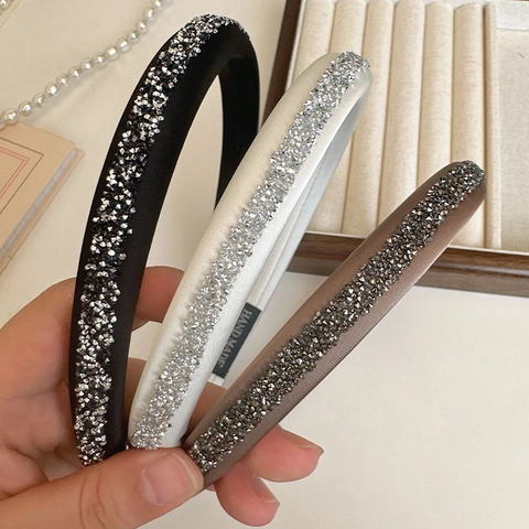 Elegante Cerchietto Francese Imbottito in Spugna con Strass per Donna Tessuto di Raso Fatto a Mano Stile Hepburn Accessori Capelli
