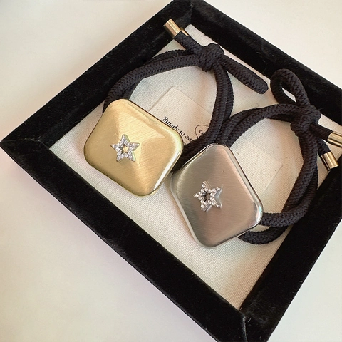 Vintage Brushed Metal Square Star Rhinestone Elastic Hair Ties For Women Daily Office Chic Ponytail Holder