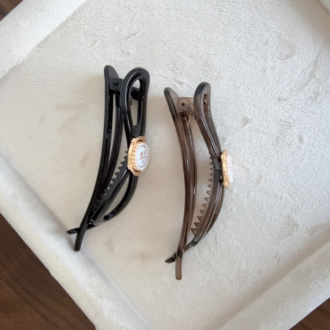 Fermaglio per Capelli a Banana in Acrilico Stile Vintage Francese per Donna Elegante Rosa in Rilievo Con Perla Artificiale