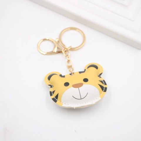 Süßer Cartoon Tiger PU Leder Schlüsselanhänger Für Damen Herren Tier Tasche Anhänger Golden Legierung Mode Schmuck Geschenk