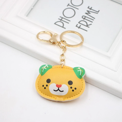 Süßer Cartoon Tiger PU-Leder Schlüsselanhänger Für Tasche Anhänger Gelbes Tier Schlüsselring Mit Goldenem Karabinerverschluss Für Damen Mädchen Geschenk