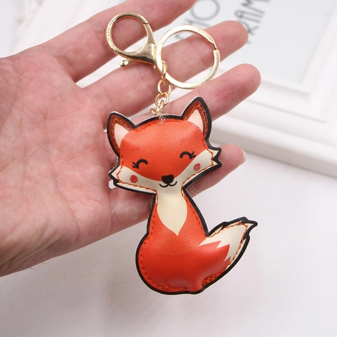Lindo Llavero de Cuero Sintético con Forma de Zorro Estampado Colgante de Bolso para Mujer Niña Joyería Regalo