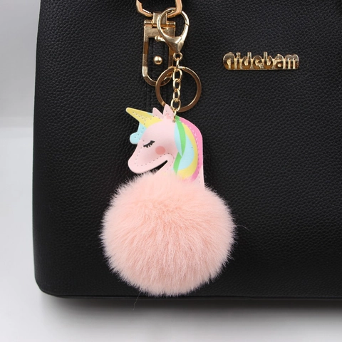 Carino Unicorno Pompon Portachiavi per Ragazze Ciondolo per Borsa Pelle Sintetica Pelliccia Artificiale Lega Portachiavi Regalo Decorativo